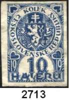 P A P I E R G E L D,AUSLÄNDISCHES  PAPIERGELD Tschechoslowakei 10 Haleru.  Unperforierte Wertmarke für 10 Kronenschein 1919.  Zu Pick 1 a.