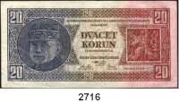 P A P I E R G E L D,AUSLÄNDISCHES  PAPIERGELD Tschechoslowakei 20 Kronen 1.10.1926.  Pick 21 a.