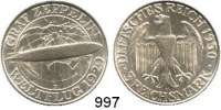 R E I C H S M Ü N Z E N,Weimarer Republik  3 Reichsmark 1930 D.  Jaeger 342.  Zeppelin.
