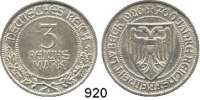 R E I C H S M Ü N Z E N,Weimarer Republik  3 Reichsmark 1926 A.  Jaeger 323.  Lübeck.