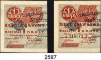 P A P I E R G E L D,AUSLÄNDISCHES  PAPIERGELD Polen 1 Grosz 28.4.1924.  Überdruck.  Linke Hälfte.  Pick 42 a.  LOT. 2 Scheine.