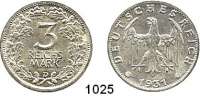 R E I C H S M Ü N Z E N,Weimarer Republik  3 Reichsmark 1931 D.  Jaeger 349.  Kursmünze.