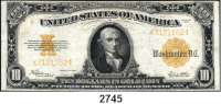 P A P I E R G E L D,AUSLÄNDISCHES  PAPIERGELD U.S.A. 10 Dollars in Gold Coin 1922.  Pick 274.