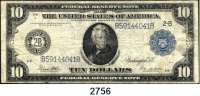 P A P I E R G E L D,AUSLÄNDISCHES  PAPIERGELD U.S.A. 10 Dollars 1914.  Federal Reserve Note.  Pick 360 b.