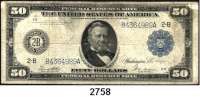 P A P I E R G E L D,AUSLÄNDISCHES  PAPIERGELD U.S.A. 50 Dollars 1914.  Federal Reserve Note.  Pick 362 b.