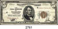 P A P I E R G E L D,AUSLÄNDISCHES  PAPIERGELD U.S.A. 5 Dollars National Currency 1929.  C.  Federal Reserve Bank of Philadelphia, Pennsylvania.  Pick 395.