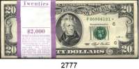 P A P I E R G E L D,AUSLÄNDISCHES  PAPIERGELD U.S.A. 20 Dollars 1993*.  Ersatznote.  Serie F.  Originalbündel zu 100 Stück ($ 2.000).  Pick 493.