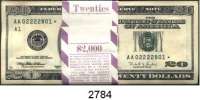 P A P I E R G E L D,AUSLÄNDISCHES  PAPIERGELD U.S.A. 20 Dollars 1996*.  Ersatznote.  Serie AA.  Originalbündel zu 100 Stück ($ 2.000).  Pick 501.