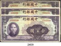 P A P I E R G E L D,AUSLÄNDISCHES  PAPIERGELD China 100 Yuan 1940.  Pick 88 b.  LOT. 3 Scheine.