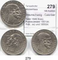 Deutsche Münzen und Medaillen,Braunschweig - Calenberg (Hannover) L O T S     L O T S     L O T S Taler 1849 B(ss); Ausbeutetaler 1851(kl. Rdd., ss) und 1855(kl. Kratzer, ss).  LOT. 3 Stück.
