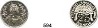 P R O B E P R Ä G U N G E N,Kleinmünzen  25 Pfennig-Probe 1908 A.  Kupfer-Nickel.  Reichsadler über großer Wertziffer/ Germania zwischen Eichenzweigen nach rechts (Stempelriß).  23,2 mm.  2 mm dick.  6,63 Gramm.  Zu Jaeger 18.  Schaaf 18 G 24.  Slg.Beckenbauer 3151.