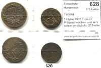 Besetzte Gebiete - Kolonien - Danzig,Tabora 5 Heller 1916 T (ss-vz, Prägeschwächen und sehr schön-vorzüglich); 20 Heller 1916 T(ss+). Jaeger 723(2) und 727 b(2). LOT. 4 Stück.
