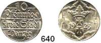 Besetzte Gebiete - Kolonien - Danzig,Danzig 10 Pfennig 1923. Jaeger D 5.