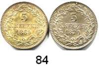 Deutsche Münzen und Medaillen,Baden - Durlach Friedrich I. (1852) 1856 - 1907 3 Kreuzer 1869 und 1870.  AKS 130.  Jg. 82.  LOT. 2 Stück.