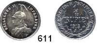 Besetzte Gebiete - Kolonien - Danzig,Deutsch - Ostafrika 1/4 Rupie 1913 J. Jaeger 720.
