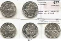 B U N D E S R E P U B L I K,  5 Mark 1964 J.  Jaeger 393.  Fichte.  LOT. 5 Stück.