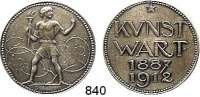 M E D A I L L E N,Medailleur Maximilian Dasio Neusilbermedaille 1912. 25 Jahre Kunstwart. Jüngling mit Fackel steht vor ornamentiertem Grund. / 4 Zeilen Text. 32 mm. 12,17 g.