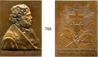 M E D A I L L E N,Personen Preyer, Gottfried von Bronzeplakette 1900 (Jauner).  Brustbild nach rechts. / Kreuz mit Strahlenkranz über Lyra.  62 x 46 mm.  76,57 g.