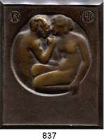 M E D A I L L E N,Erotika  Einseitige Bronzeplakette 1917.  Satyr und Unbekleidete.  64 x 52 mm.  69,17 g.