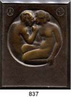 M E D A I L L E N,Erotika Einseitige Bronzeplakette 1917. Satyr und Unbekleidete. 64 x 52 mm. 69,17 g.