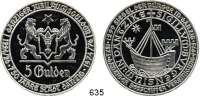 Besetzte Gebiete - Kolonien - Danzig,Danzig Silbermedaille 1975 (unsigniert, 1000 fein) zum 100jährigen Bestehen der Danziger Seeschiffervereinigung und zum 750jährigen Bestehen der Stadt, sogenannter Danziger Jubiläumsgulden. Wappen, darunter 5 Gulden. / Kogge im Danziger Siegel von 1299. Rand: ******* NEC TEMERE ******* NEC TIMIDE. 46 mm. 30,83 g.