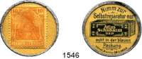 Notmünzen; Marken und Zeichen,0 Berlin Nimm zur Selbstreparatur Atlas Schuhkitt.  Briefmarkenkapselgeld  10 Pfennig Germania (MUG gelb).  Menzel 2289.2.