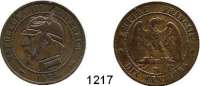 AUSLÄNDISCHE MÜNZEN,Frankreich Napoleon III. 1852 - 1870 10 Centimes 1854 D.  Mit Gravuren (1870-1871): Kopf mit Gravur : Pickelhaube und  Uniformkragen.
