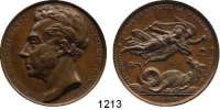 AUSLÄNDISCHE MÜNZEN,Frankreich Ludwig Philipp I. 1830 - 1848 Bronzemedaille 1830 (Durand).  General Bourmont.  Auf die Einnahme von Algier.  Kopf nach links. / Zwei geflügelte Genien, die Macht zu Lande und zur See bedrohen einen Drachen.  41,8 mm.  48,47 g.