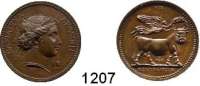 AUSLÄNDISCHE MÜNZEN,Frankreich Napoleon I. 1804 - 1815 Bronzemedaille o.J. (1808) (Brenet).  Auf Caroline, die jüngste Schwester Napoleons.  Büste Carolines nach rechts. / Stier mit bärtigem Männerkopf schreitet rechts, über ihm schwebt Viktoria nit Lorbeerkranz.  22,5 mm.  5,25 g.  Slg. Julius 1980(Silber).  Zeitz 140.
