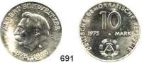 Deutsche Demokratische Republik,  10 Mark 1975.  Albert Schweitzer - Legierungsprobe.