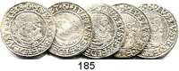 Deutsche Münzen und Medaillen,Preußen, Herzogtum Albrecht von Brandenburg (1511) 1525-1568 Groschen 1537, 1538, 1539, 1541 und 1542.  Neumann 45/46.  LOT. 5 Stück.