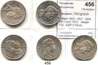 R E I C H S M Ü N Z E N,Preussen, Königreich Wilhelm II. 1888 - 1918 2 Mark 1905, 1907, 1908, 1911 und 1912.  Jaeger 102.  LOT. 5 Stück.