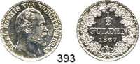 Deutsche Münzen und Medaillen,Württemberg, Königreich Karl 1864 - 1891 1/2 Gulden 1867.  AKS 127.  Jg. 84.