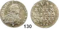 Deutsche Münzen und Medaillen,Preußen, Königreich Friedrich II. der Große 1740 - 1786 1/6 Taler 1751 A.  5,54 g.  Kluge 86.1.  v.S. 244 b.  Olding 22.