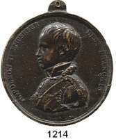 AUSLÄNDISCHE MÜNZEN,Frankreich Ludwig Philipp I. 1830 - 1848 Einseitige Bronzemedaille mit angeprägter Öse 1834 (Caque).  Auf Napoleon II.  Brustbild nach links.  50 mm.  37,5 g.