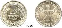 R E I C H S M Ü N Z E N,Weimarer Republik  3 Reichsmark 1931 A.  Jaeger 349.  Kursmünze.
