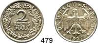 R E I C H S M Ü N Z E N,Weimarer Republik  2 Reichsmark 1927 J.  Jaeger 320.