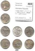 R E I C H S M Ü N Z E N,Weimarer Republik  1 Mark 1924 A, D, E, F, G, J; 1925 A und D.  Jaeger 311.  LOT. 8 Stück.