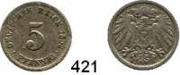 R E I C H S M Ü N Z E N,Kleinmünzen  5 Pfennig 1892 J.  Jaeger 12.