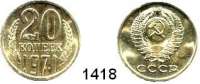 AUSLÄNDISCHE MÜNZEN,Russland Sowjetunion 1924 - 1991 20 Kopeken 1971.  Parch. 55.  Schön 81.  Y 132.