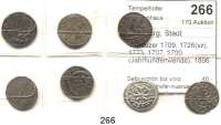 Deutsche Münzen und Medaillen,Nürnberg, Stadt LOTS     LOTS     LOTS 1 Kreuzer 1709, 1726(vz), 1773, 1797, 1799(Jahrhundertwende), 1806(Stadtansicht) und 4 Pfennig 1774.  LOT. 7 Stück.