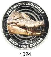 AUSLÄNDISCHE MÜNZEN,Australien  1 Dollar 2013 (Silberunze/Farbmünze).  Salzwasserkrokodil 