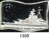 AUSLÄNDISCHE MÜNZEN,Niue  5 Dollars 2009.  (2 Unzen Silber/mit Kompaß).  Kriegsschiff Tirpitz.  KM 230.