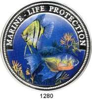 AUSLÄNDISCHE MÜNZEN,Liberia  20 Dollars 1996 (5 Unzen Silber/Farbmünze).  Schutz der Meeresfauna - Skalar und Kampffisch.  Schön 288.