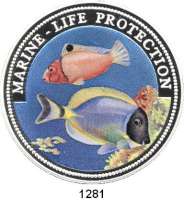 AUSLÄNDISCHE MÜNZEN,Liberia  20 Dollars 1997 (5 Unzen Silber/Farbmünze).  Schutz der Meeresfauna - Korallenfische.  Schön 293.