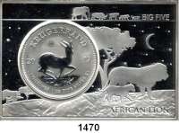 AUSLÄNDISCHE MÜNZEN,Südafrika  Krugerrand 2017 (Silberunze).  50 Jahre Krugerrand.  Im versilberten 3 Unzen Barren eingelegt.  Motiv : 