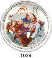 AUSLÄNDISCHE MÜNZEN,Australien  1 Dollar 2016 (Silberunze/Farbmünze).  Lunar - Jahr des Affen.