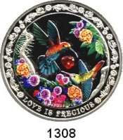 AUSLÄNDISCHE MÜNZEN,Niue  2 Dollars 2016 (Silberunze/Farbmünze).  Love is Precious - Hummingbirds.  Im herzförmigen Originaletui mit Zertifikat.