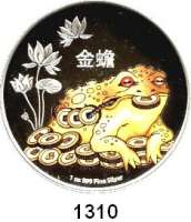 AUSLÄNDISCHE MÜNZEN,Niue  2 Dollars 2016 (Silberunze/Farbmünze).  Feng Shui Frosch.  Im Originaletui mit Zertifikat.