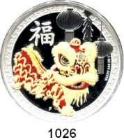 AUSLÄNDISCHE MÜNZEN,Australien  1 Dollar 2015 (Silberunze/Farbmünze).  Löwentanz.  Im Originaletui mit Zertifikat.